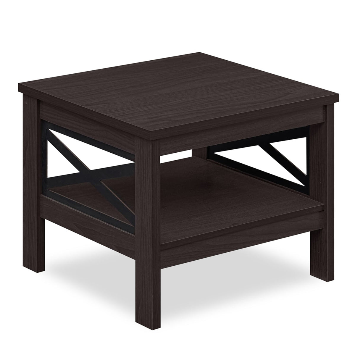 2-Tier Square Side Table with Storage Shelf and X-Frame for Bedroom Living Room-Brown-End & Side Tables-DECOROLALA