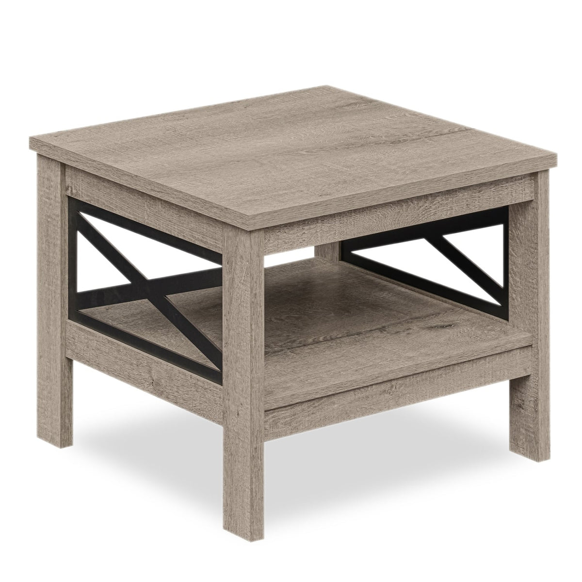 2-Tier Square Side Table with Storage Shelf and X-Frame for Bedroom Living Room-Oak-End & Side Tables-DECOROLALA