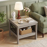 2-Tier Square Side Table with Storage Shelf and X-Frame for Bedroom Living Room-Oak-End & Side Tables-DECOROLALA