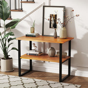 2-Tier Teak Wood End Table Sofa Side for Living Room Hallway Laundry-End & Side Tables-DECOROLALA