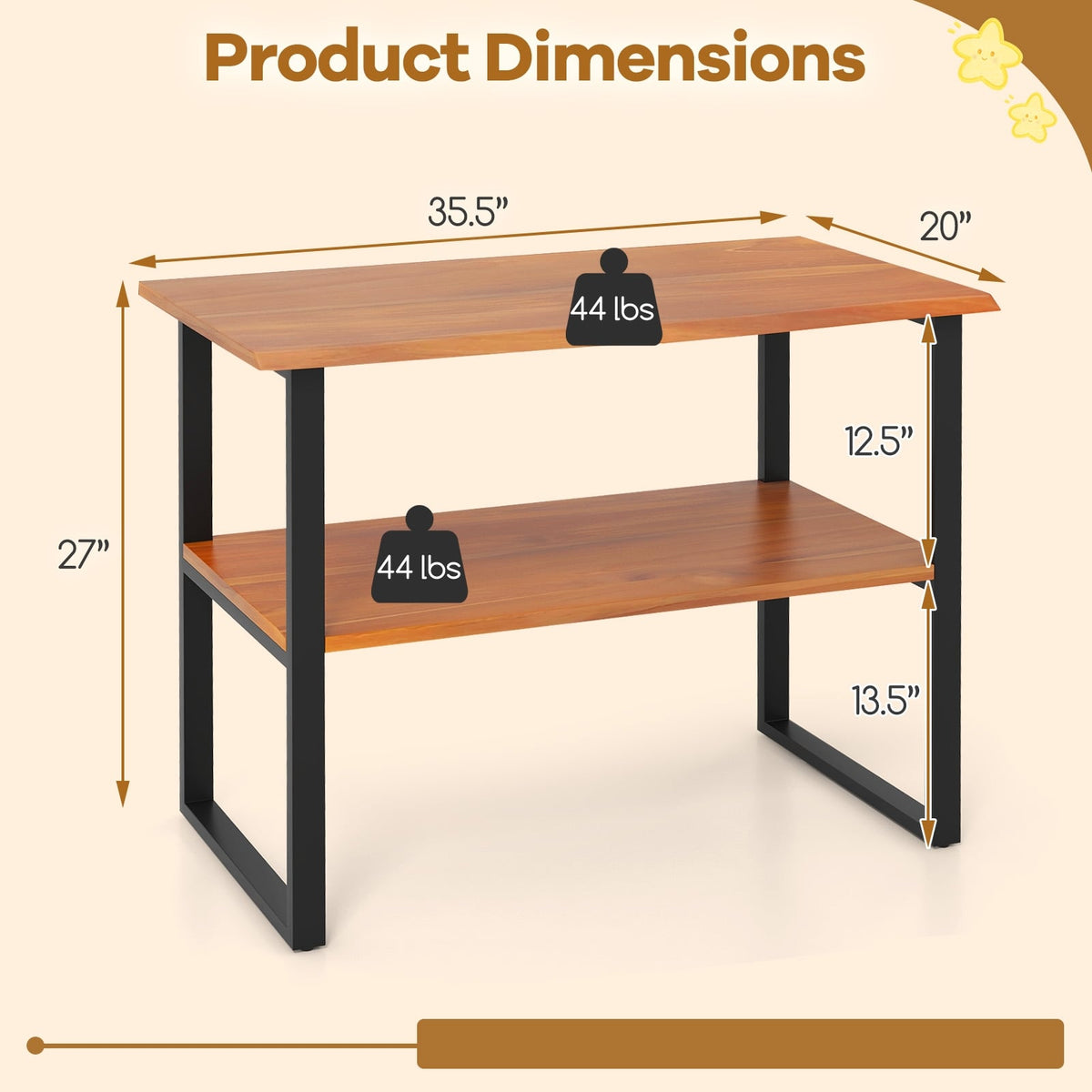 2-Tier Teak Wood End Table Sofa Side for Living Room Hallway Laundry-End & Side Tables-DECOROLALA
