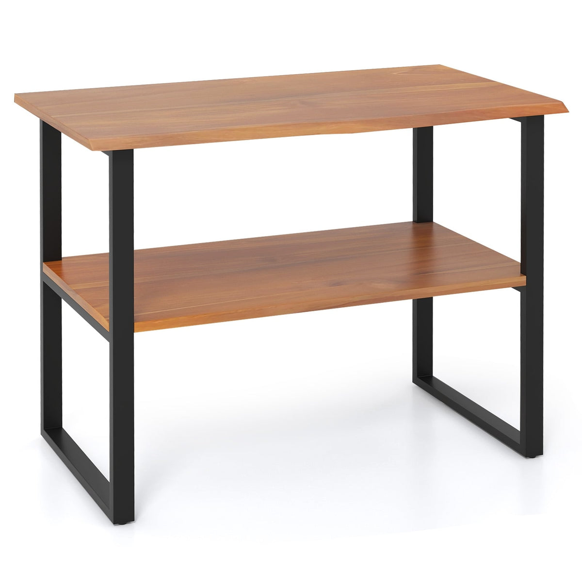 2-Tier Teak Wood End Table Sofa Side for Living Room Hallway Laundry-End & Side Tables-DECOROLALA