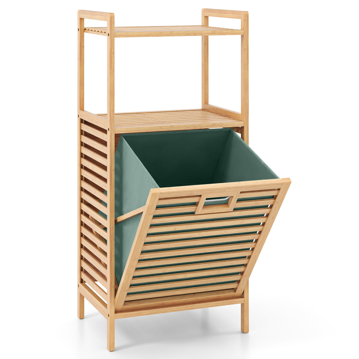 2-Tier Tilt out Laundry Hamper with Foldable and Removable Basket-Green-Laundry Baskets-DECOROLALA