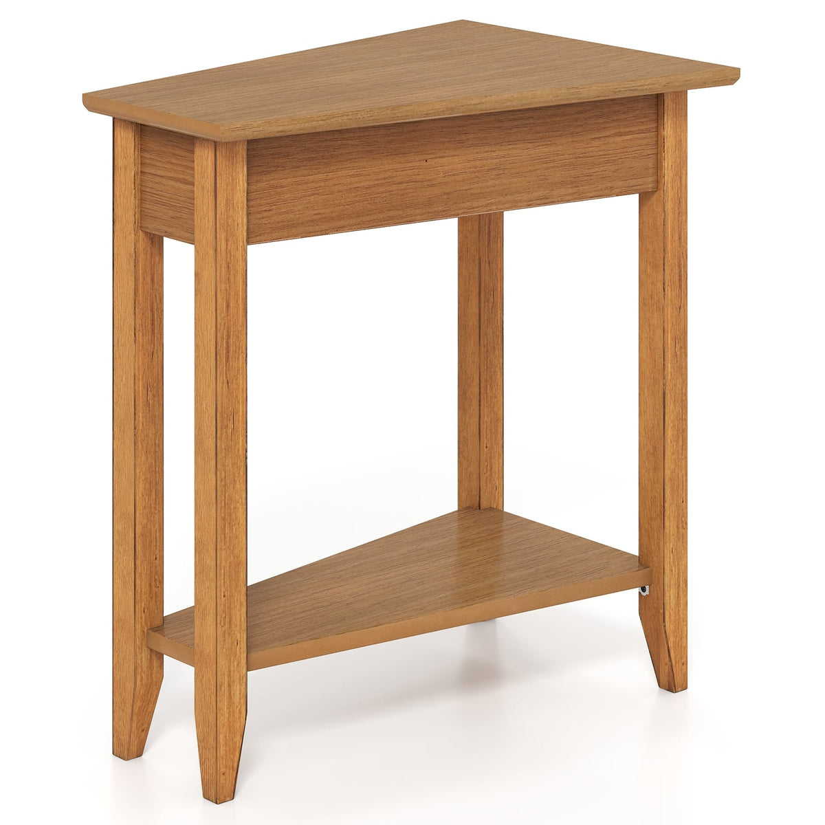 2-Tier Wedge Narrow End Table with Storage Shelf and Solid Wood Legs-Walnut-End & Side Tables-DECOROLALA