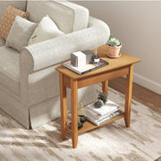 2-Tier Wedge Narrow End Table with Storage Shelf and Solid Wood Legs-Walnut-End & Side Tables-DECOROLALA