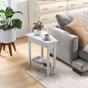 2-Tier Wedge Narrow End Table with Storage Shelf and Solid Wood Legs-White-End & Side Tables-DECOROLALA
