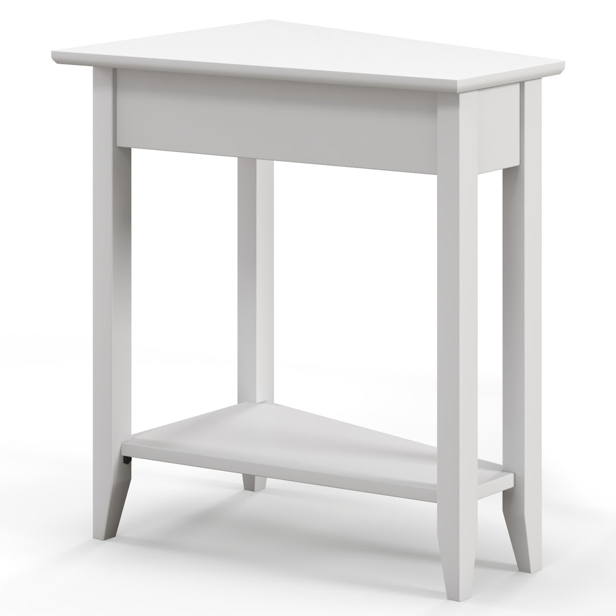 2-Tier Wedge Narrow End Table with Storage Shelf and Solid Wood Legs-White-End & Side Tables-DECOROLALA