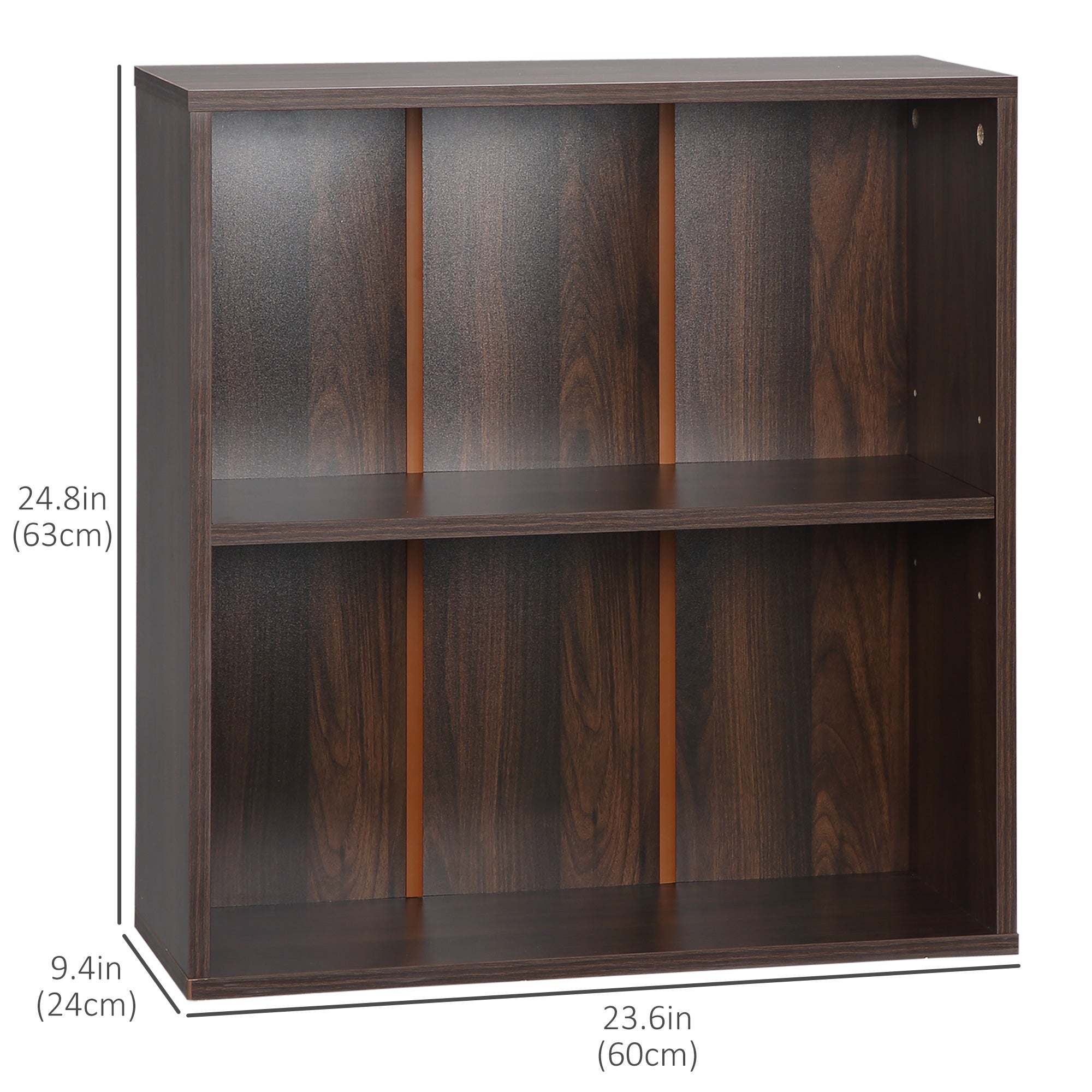 2-Tier Wood Bookshelf - Walnut 24"H Adjustable Storage Unit-Home Furnishings > Storage & Organization > Bookshelves & Bookcases > Small Bookshelves-DECOROLALA