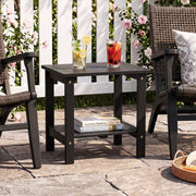 2-Tier Wood Patio End Table with Slatted Tabletop and Storage Shelf for Backyard-Black-End & Side Tables-DECOROLALA