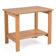 2-Tier Wood Patio End Table with Slatted Tabletop and Storage Shelf for Backyard-Natrual-End & Side Tables-DECOROLALA
