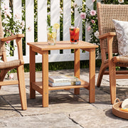 2-Tier Wood Patio End Table with Slatted Tabletop and Storage Shelf for Backyard-Natrual-End & Side Tables-DECOROLALA