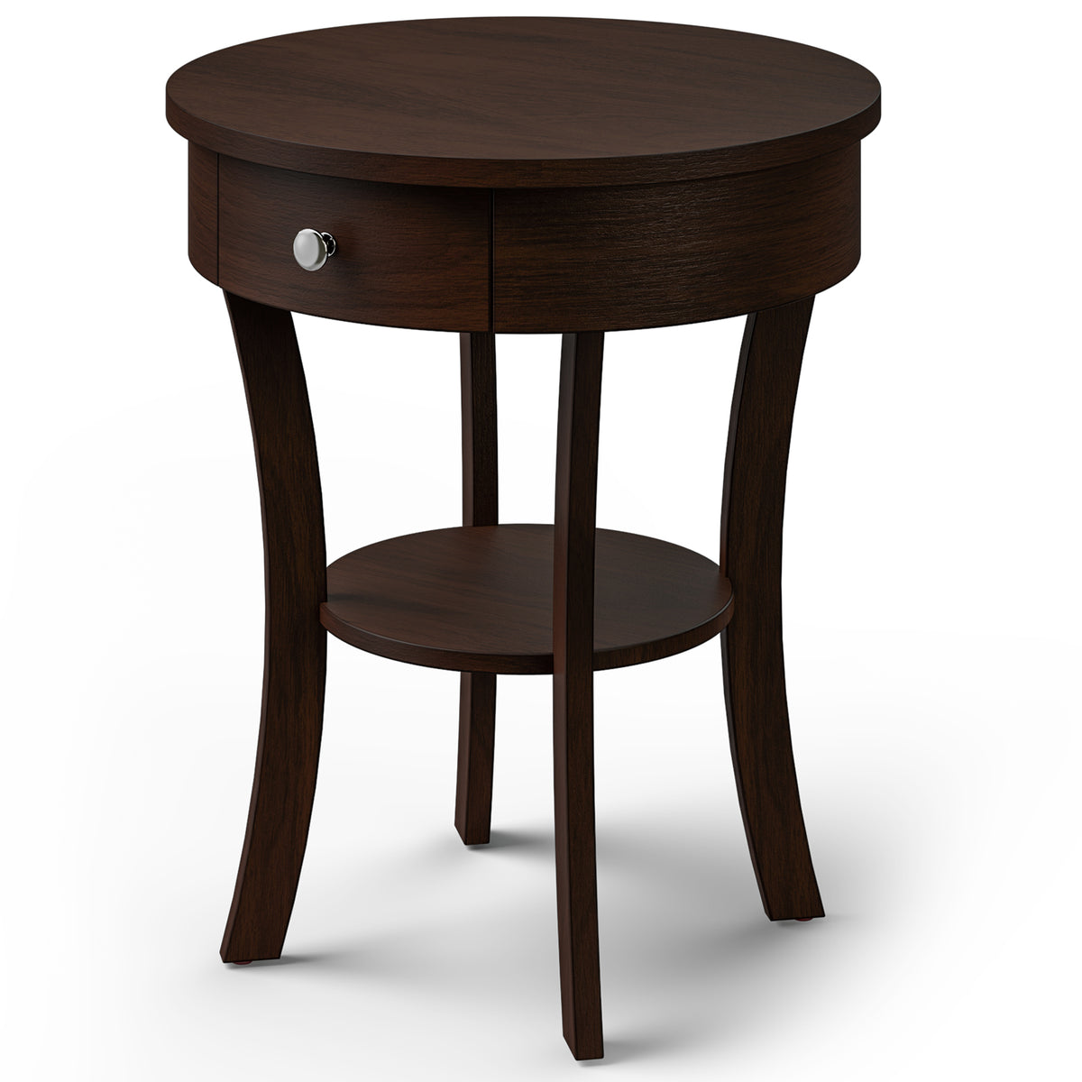 2-Tier Wood Round End Table with Open Drawer-Brown-End & Side Tables-DECOROLALA