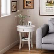 2-Tier Wood Round End Table with Open Drawer-White-End & Side Tables-DECOROLALA