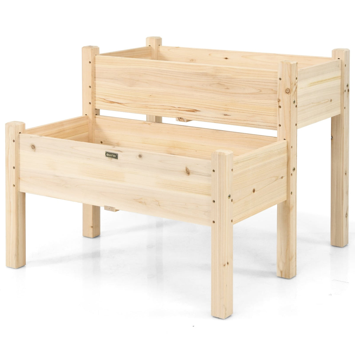 2 Tier Wooden Elevated Planter Box with Legs and Drain Holes for Balcony and Yard-Raised Garden Beds-DECOROLALA