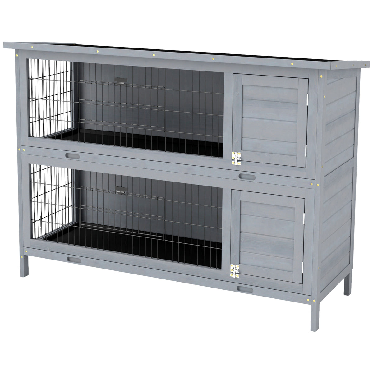 2-Tier Wooden Rabbit Hutch - Grey Fir Wood 54" Bunny House-Small Animals-DECOROLALA