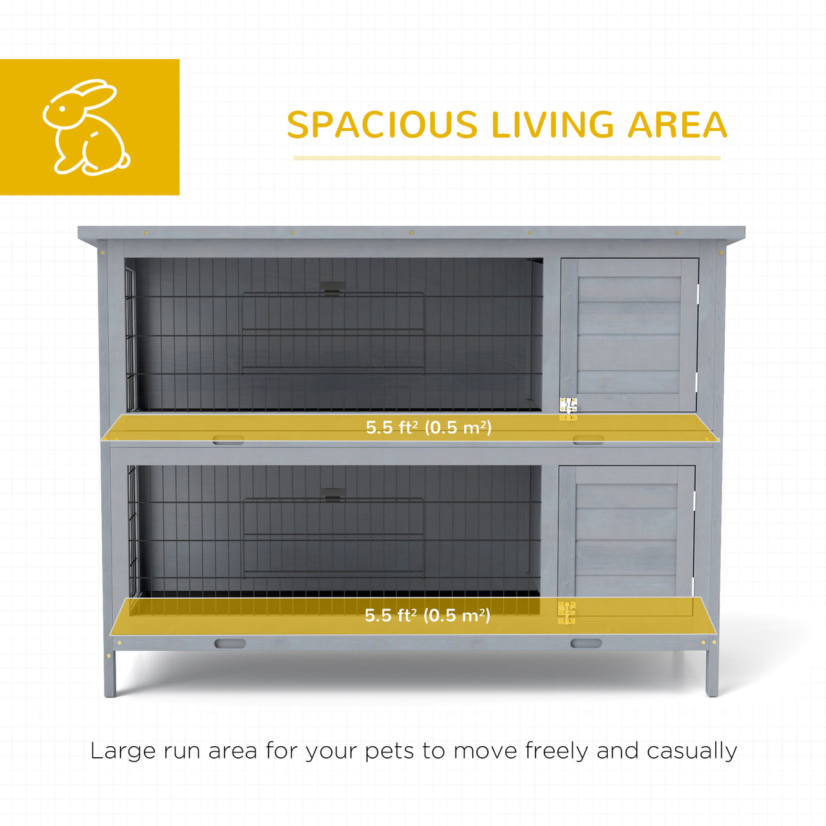 2-Tier Wooden Rabbit Hutch - Grey Fir Wood 54" Bunny House-Small Animals-DECOROLALA