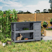 2-Tier Wooden Rabbit Hutch - Grey Fir Wood 54" Bunny House-Small Animals-DECOROLALA