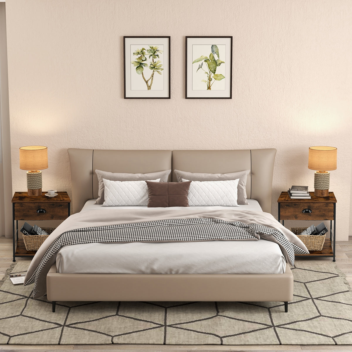 2 Tiers Nightstand with Open Storage Shelf for Living Room Bedroom-1 Piece-Nightstands-DECOROLALA