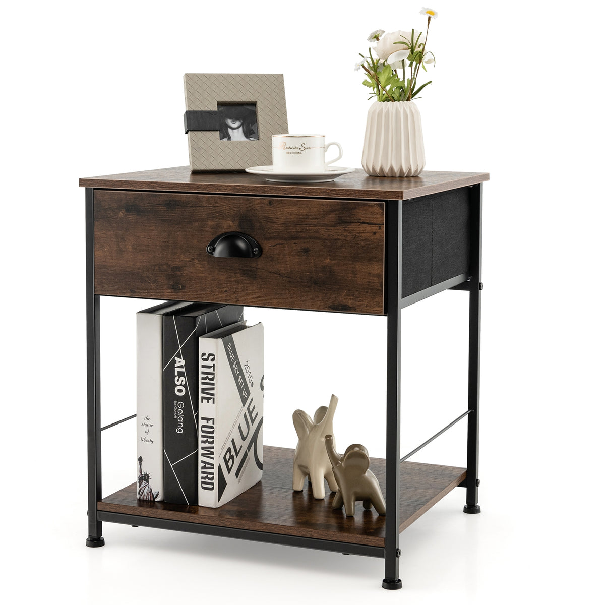 2 Tiers Nightstand with Open Storage Shelf for Living Room Bedroom-1 Piece-Nightstands-DECOROLALA