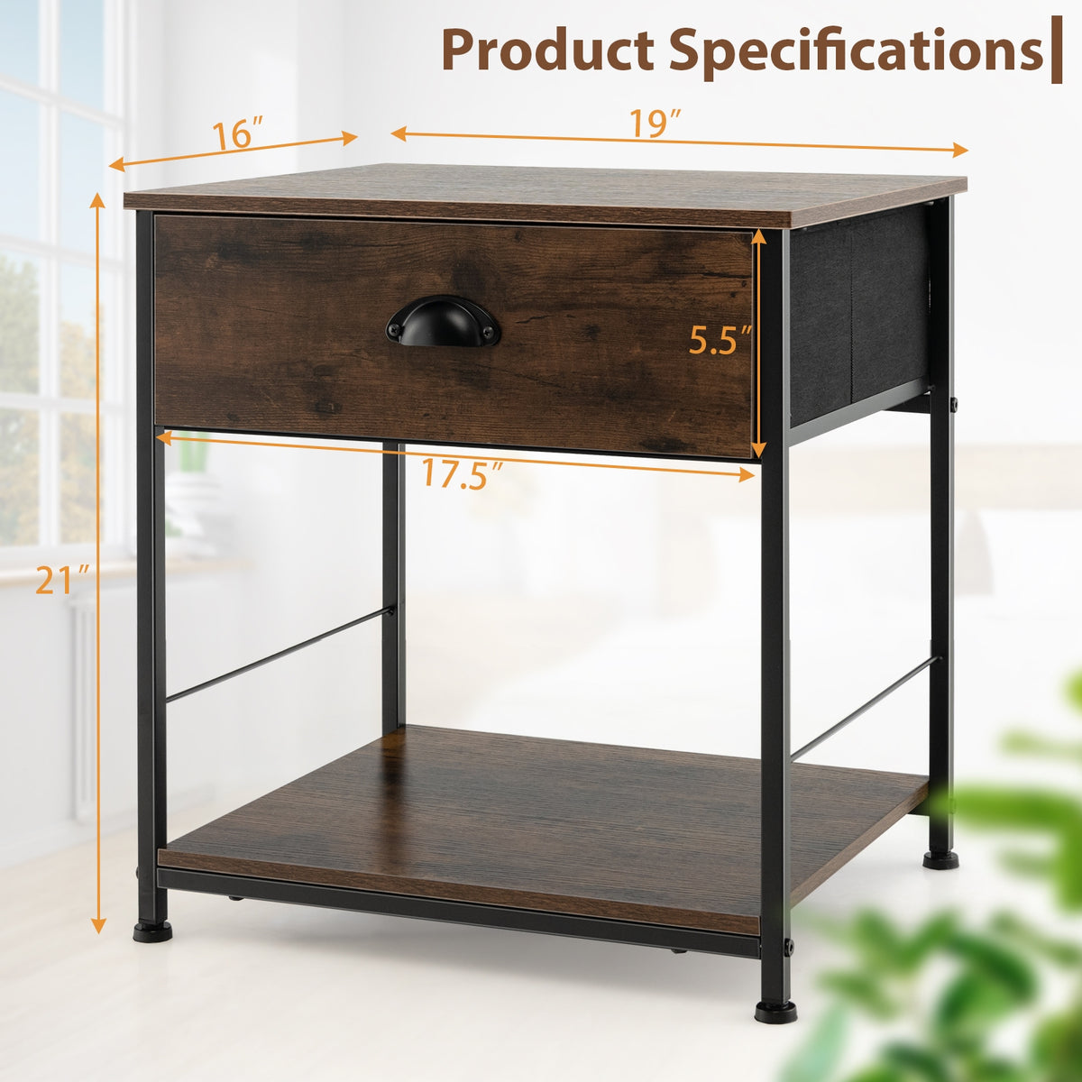2 Tiers Nightstand with Open Storage Shelf for Living Room Bedroom-1 Piece-Nightstands-DECOROLALA