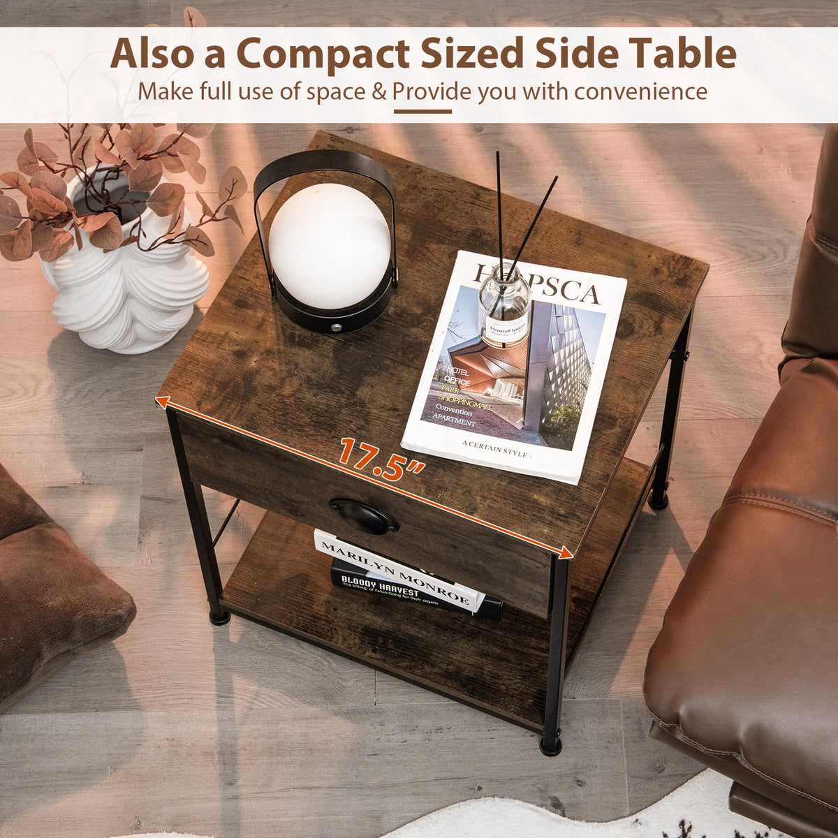 2 Tiers Nightstand with Open Storage Shelf for Living Room Bedroom-1 Piece-Nightstands-DECOROLALA