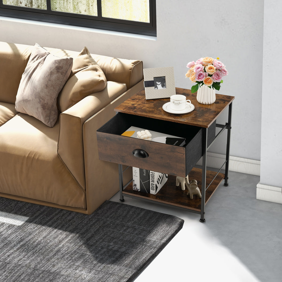 2 Tiers Nightstand with Open Storage Shelf for Living Room Bedroom-2 Pieces-Nightstands-DECOROLALA
