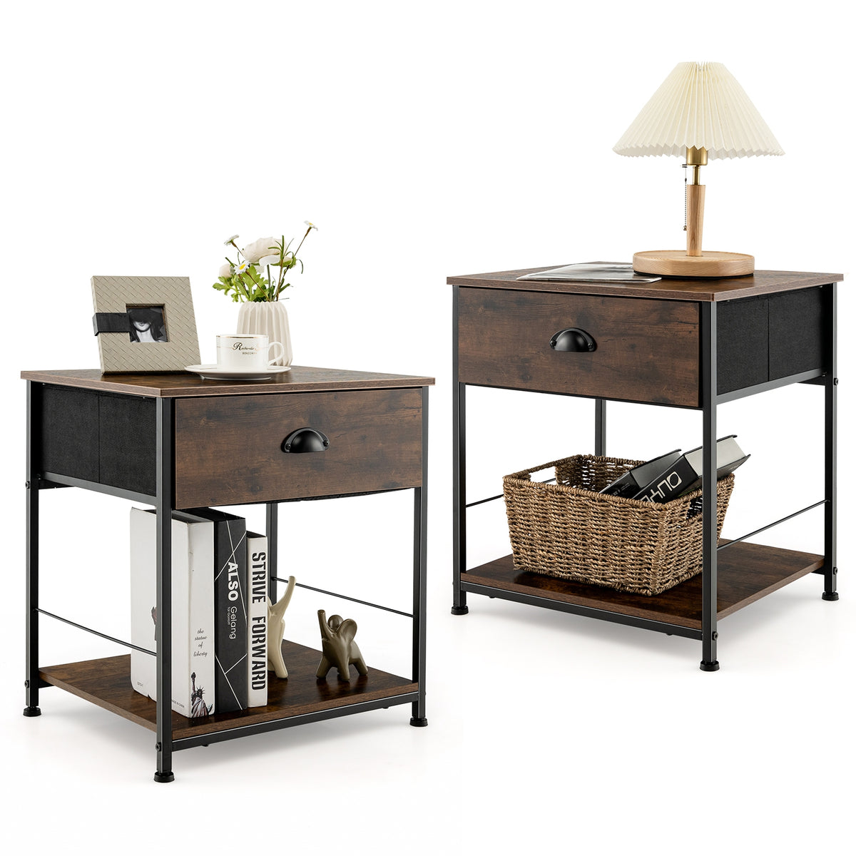 2 Tiers Nightstand with Open Storage Shelf for Living Room Bedroom-2 Pieces-Nightstands-DECOROLALA