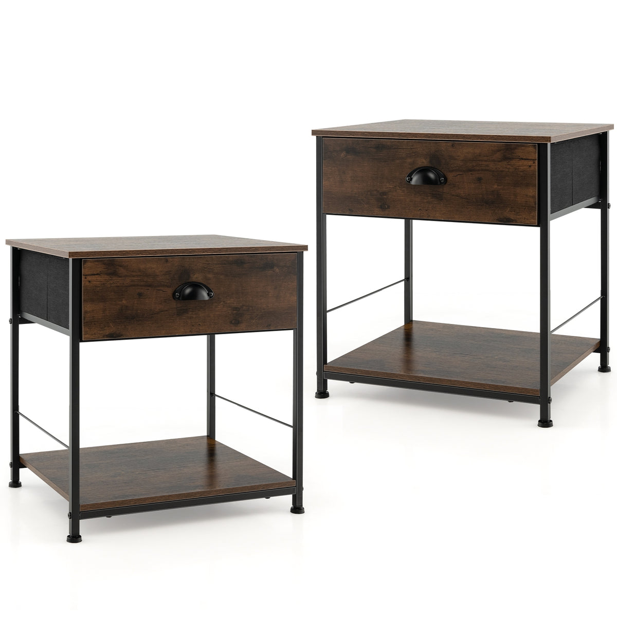 2 Tiers Nightstand with Open Storage Shelf for Living Room Bedroom-2 Pieces-Nightstands-DECOROLALA