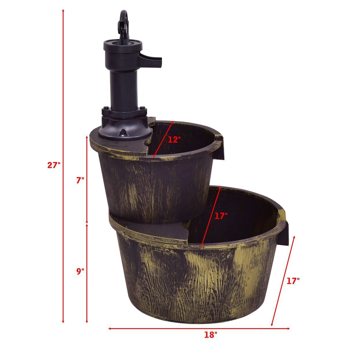 2 Tiers Outdoor Barrel Waterfall Fountain with Pump-Outdoor Water Fountains-DECOROLALA