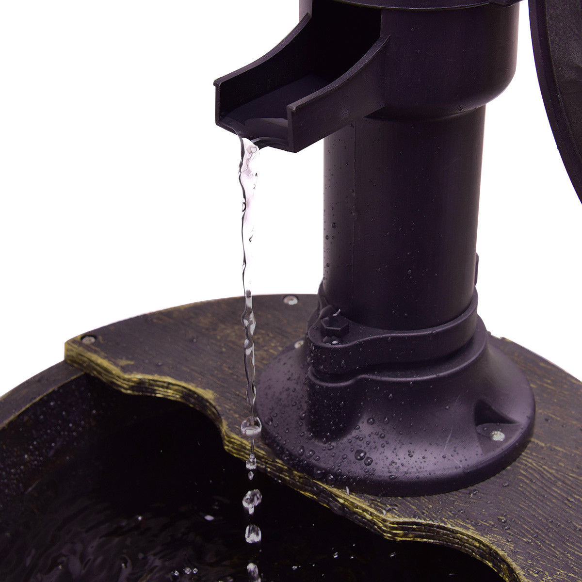 2 Tiers Outdoor Barrel Waterfall Fountain with Pump-Outdoor Water Fountains-DECOROLALA