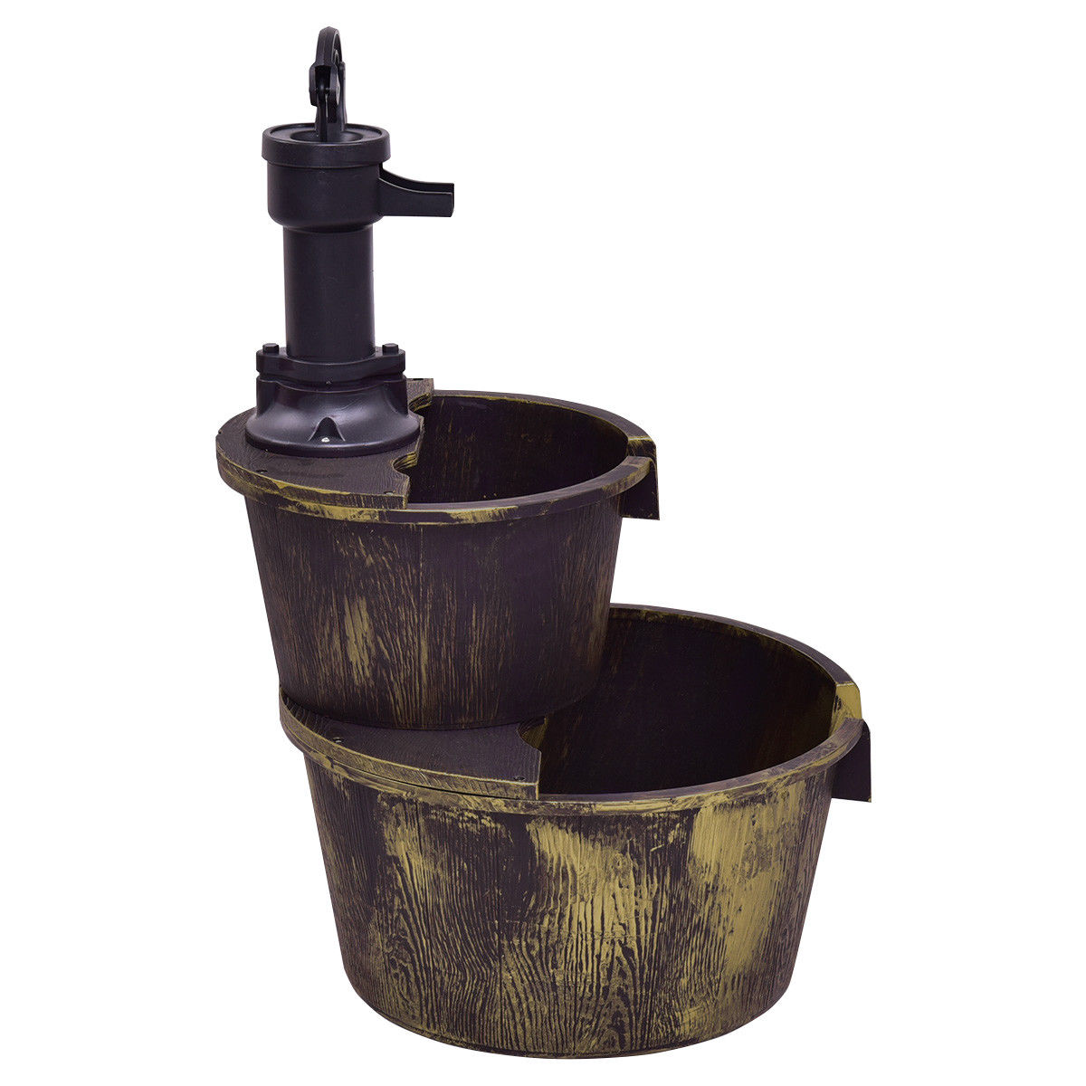 2 Tiers Outdoor Barrel Waterfall Fountain with Pump-Outdoor Water Fountains-DECOROLALA
