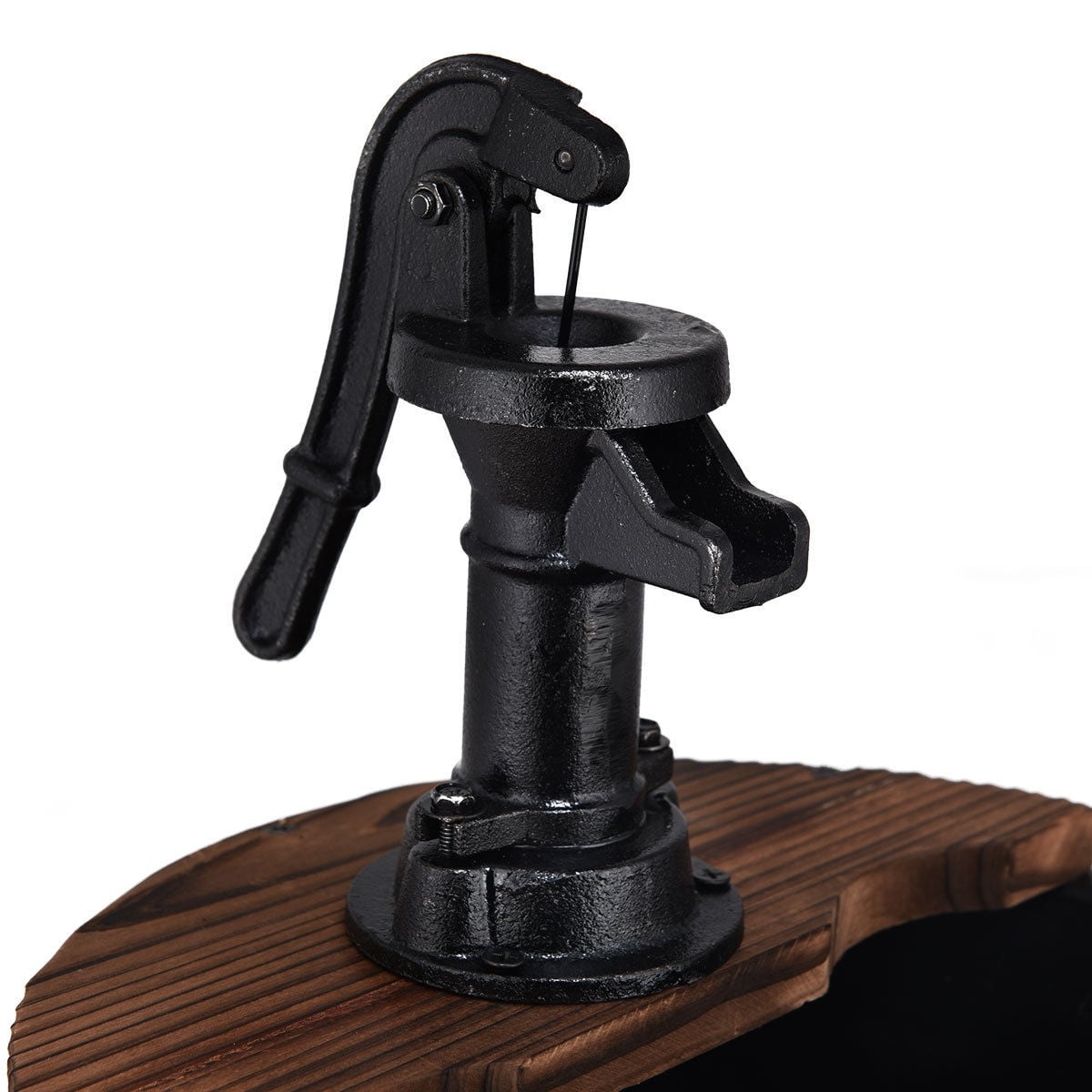 2-Tiers Outdoor Wooden Barrel Waterfall Fountain with Pump-Outdoor Water Fountains-DECOROLALA