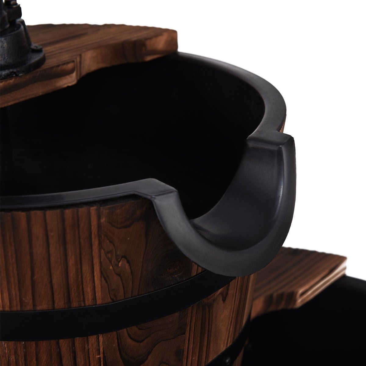 2-Tiers Outdoor Wooden Barrel Waterfall Fountain with Pump-Outdoor Water Fountains-DECOROLALA
