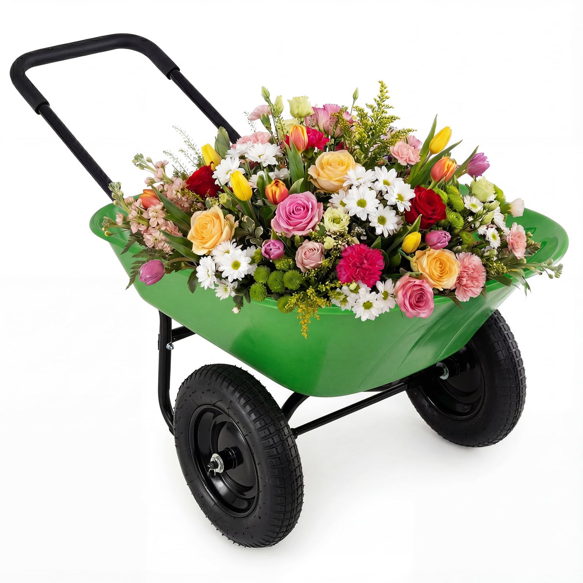 2 Tire Heavy-duty Dolly Utility Cart Wheelbarrow Garden Cart-Light Green-Garden Carts-DECOROLALA