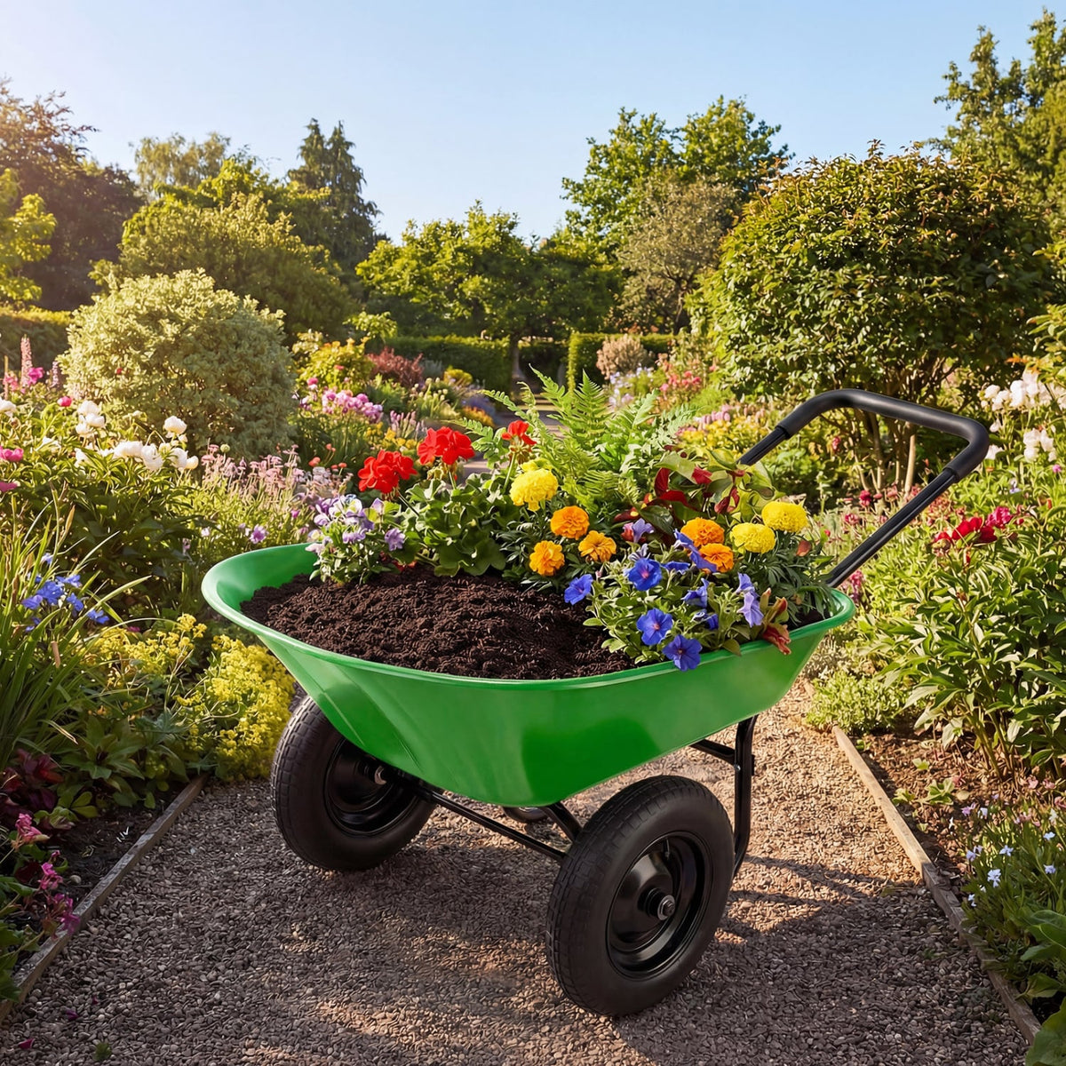 2 Tire Heavy-duty Dolly Utility Cart Wheelbarrow Garden Cart-Light Green-Garden Carts-DECOROLALA