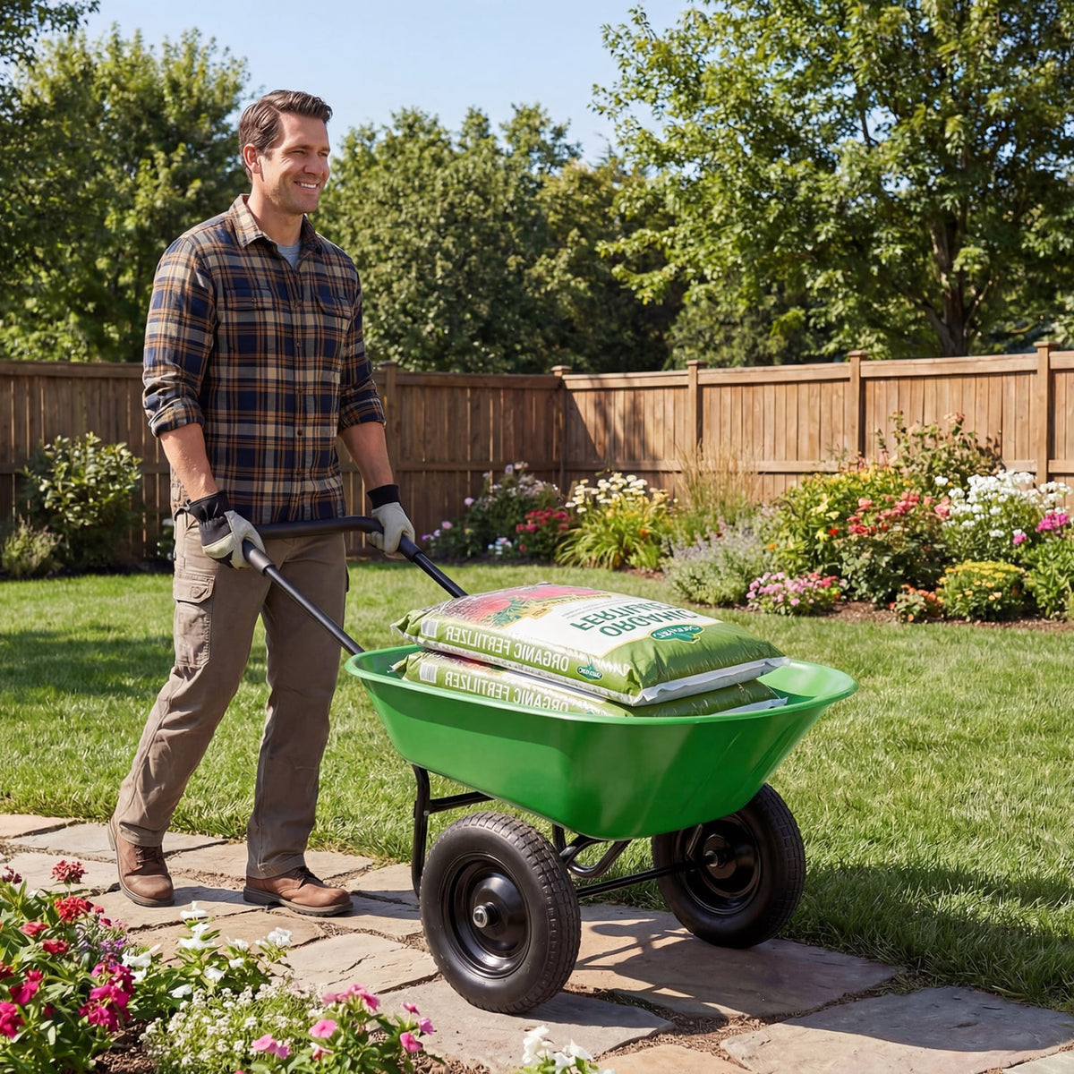 2 Tire Heavy-duty Dolly Utility Cart Wheelbarrow Garden Cart-Light Green-Garden Carts-DECOROLALA