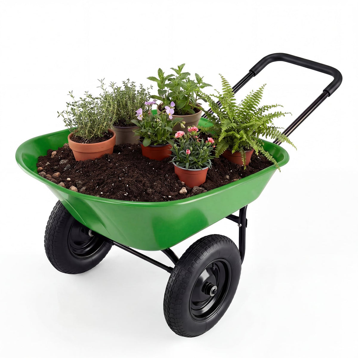2 Tire Heavy-duty Dolly Utility Cart Wheelbarrow Garden Cart-Light Green-Garden Carts-DECOROLALA
