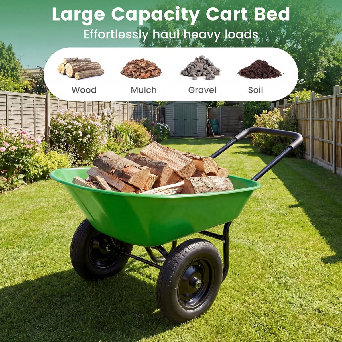 2 Tire Heavy-duty Dolly Utility Cart Wheelbarrow Garden Cart-Light Green-Garden Carts-DECOROLALA