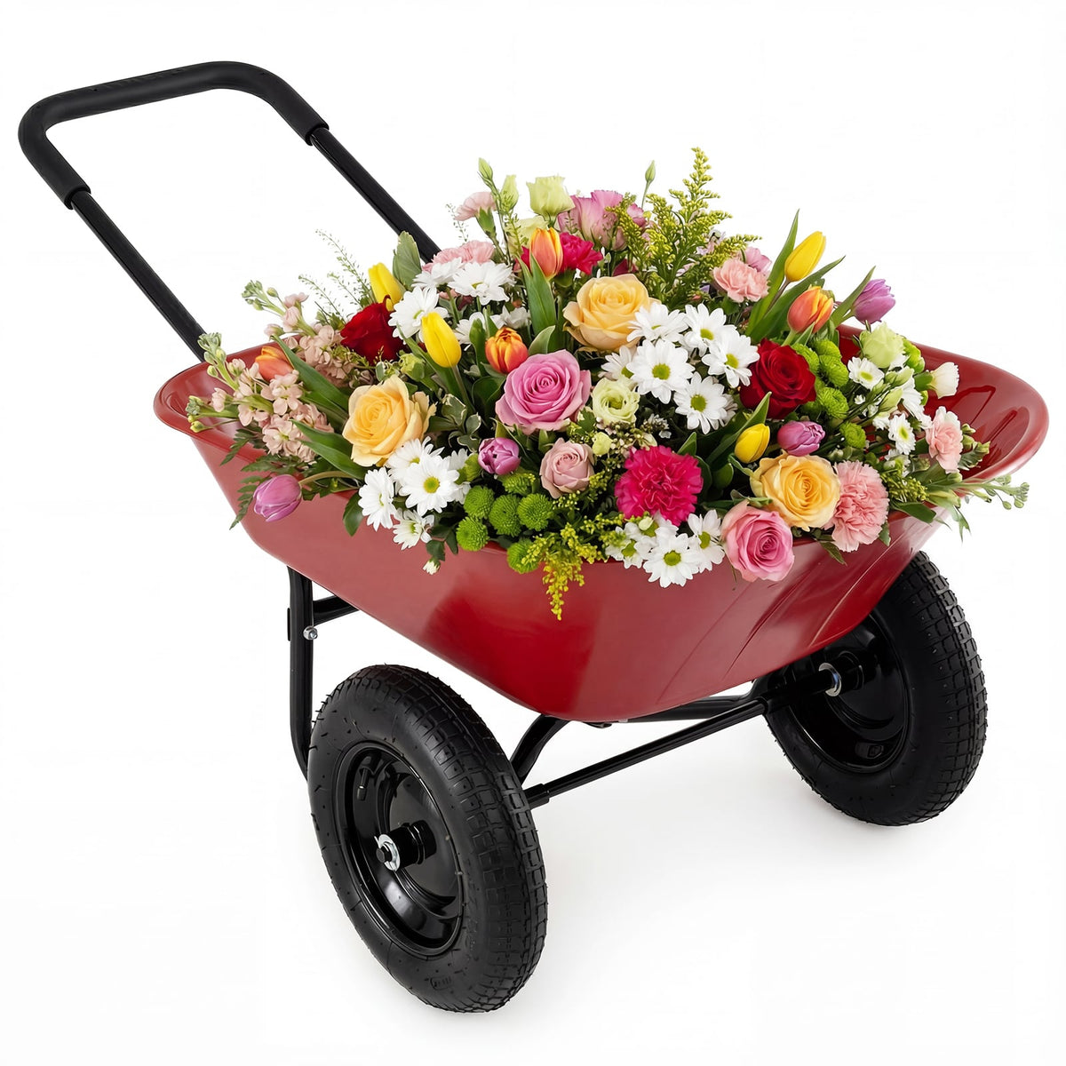 2 Tire Heavy-duty Dolly Utility Cart Wheelbarrow Garden Cart-Red-Garden Carts-DECOROLALA
