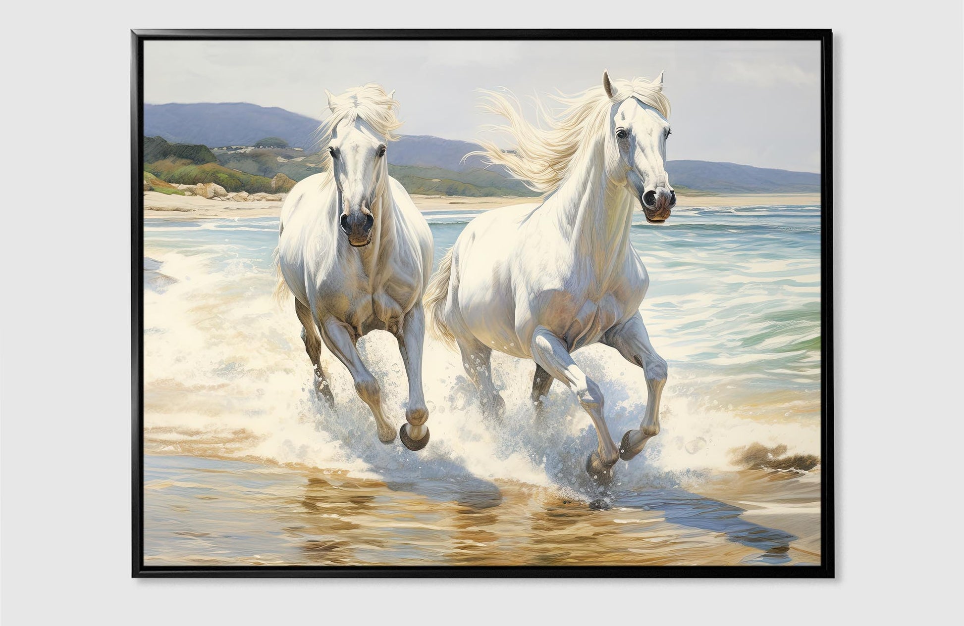 2 White Stallions 48x36 Canvas Art-Canvas Print-DECOROLALA
