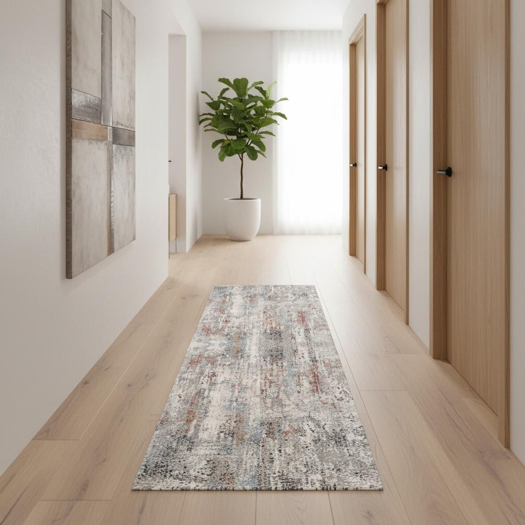 2' X 10' Gray Abstract Pattern Runner Rug-Area Rugs-DECOROLALA