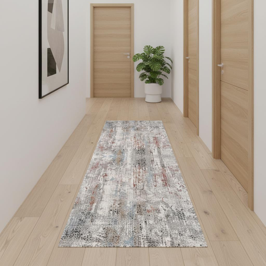 2' X 10' Gray Abstract Pattern Runner Rug-Area Rugs-DECOROLALA
