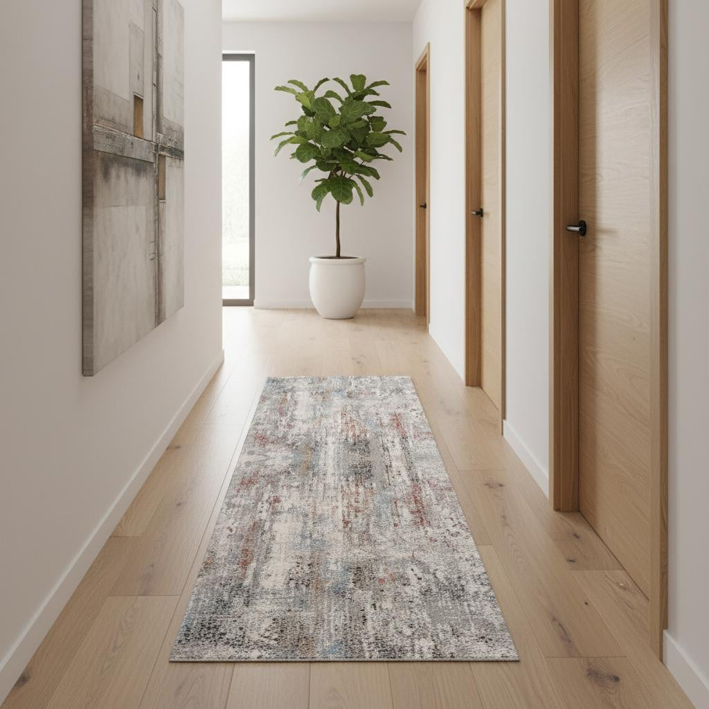 2' X 10' Gray Abstract Pattern Runner Rug-Area Rugs-DECOROLALA