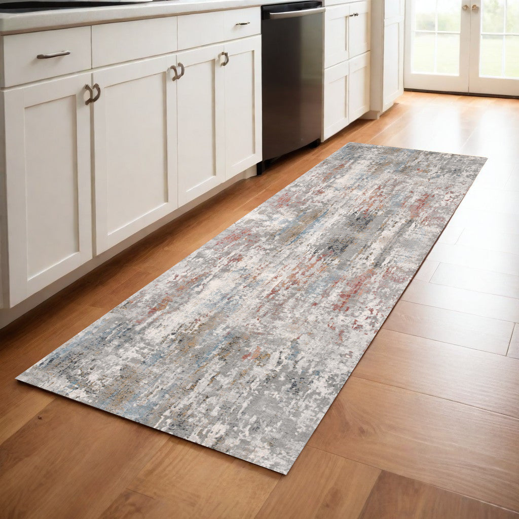 2' X 10' Gray Abstract Pattern Runner Rug-Area Rugs-DECOROLALA