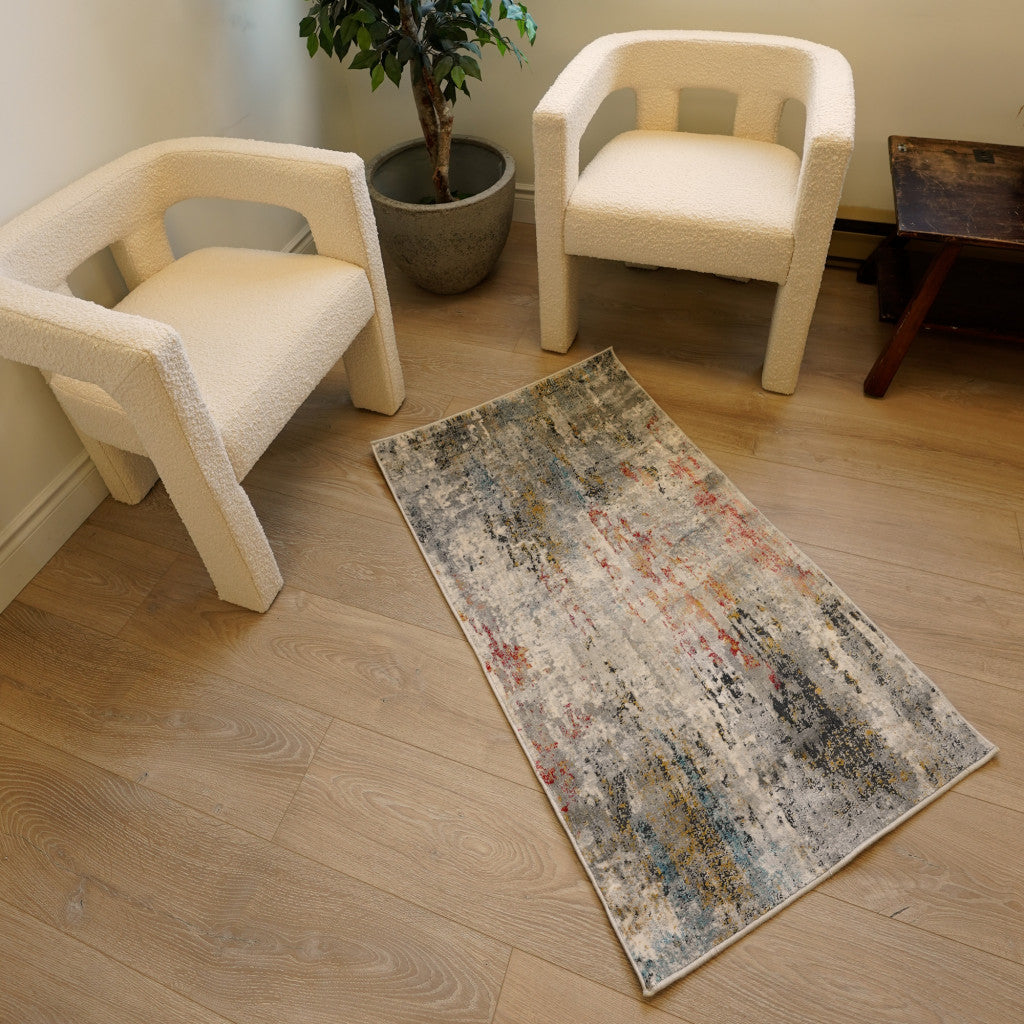 2' X 10' Gray Abstract Pattern Runner Rug-Area Rugs-DECOROLALA