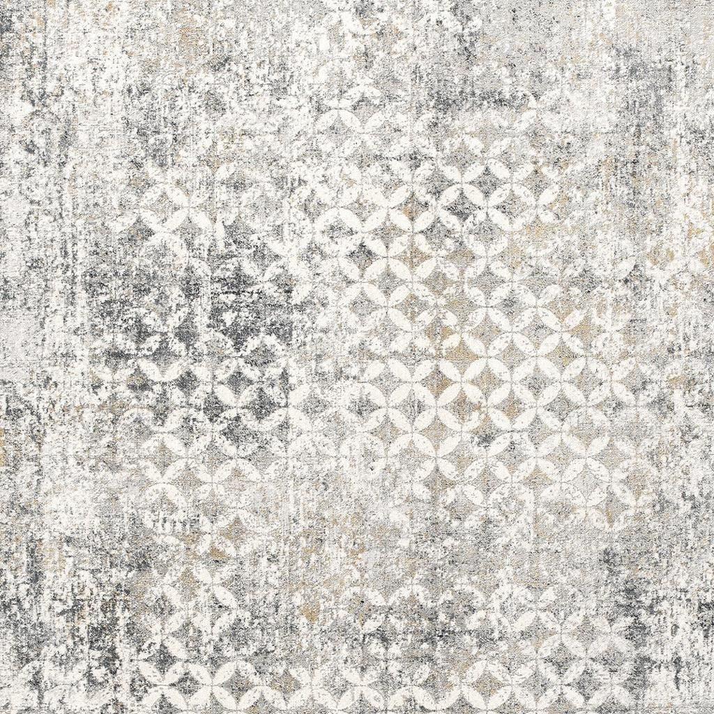 2' X 10' Gray And Ivory Distressed Runner Rug-Area Rugs-DECOROLALA