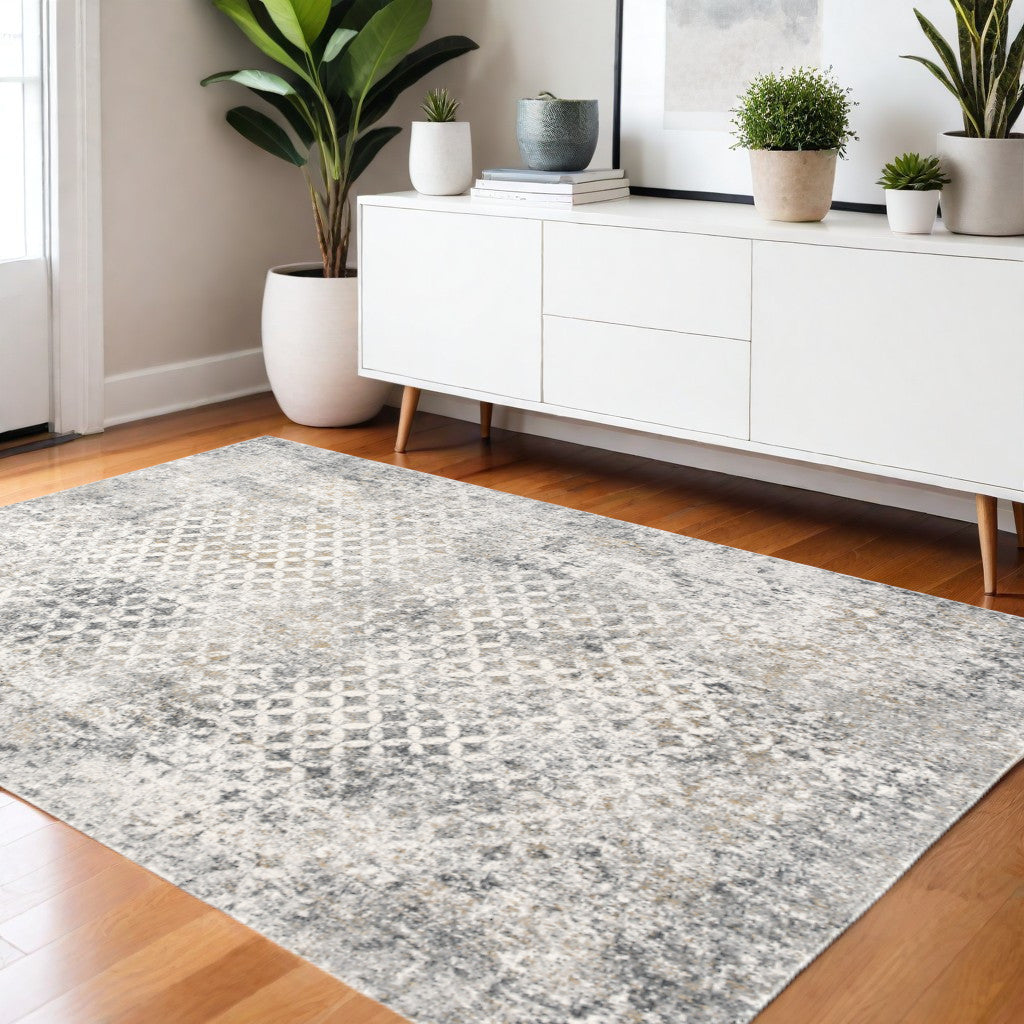 2' X 10' Gray And Ivory Distressed Runner Rug-Area Rugs-DECOROLALA