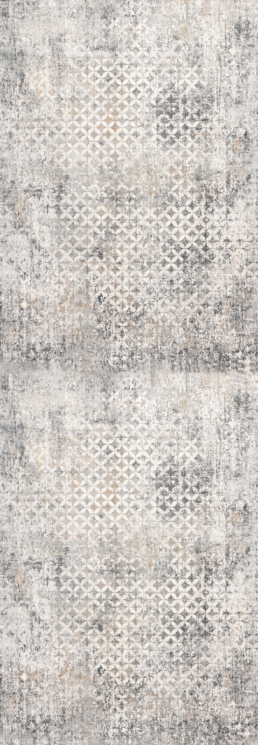 2' X 10' Gray And Ivory Distressed Runner Rug-Area Rugs-DECOROLALA