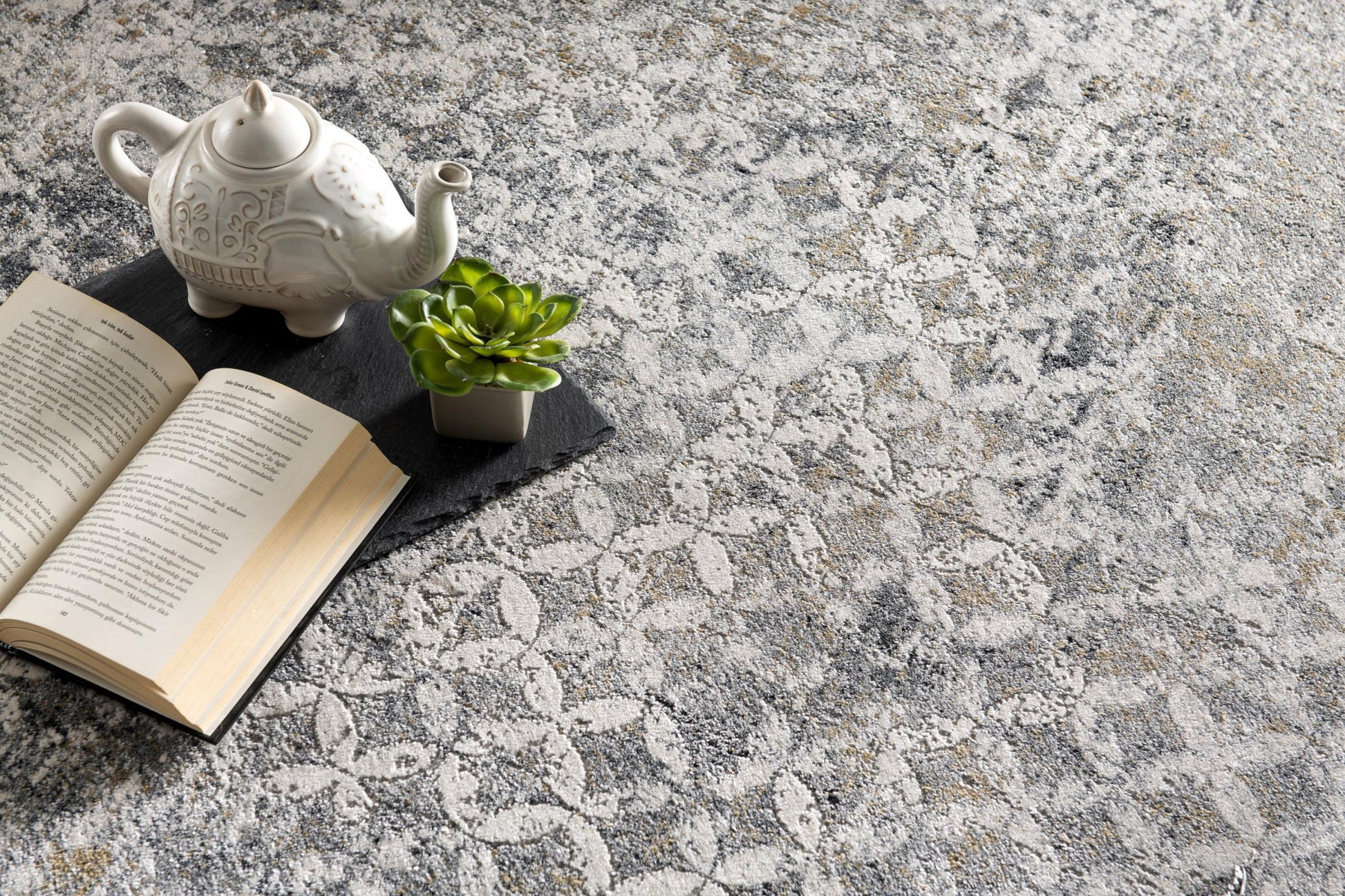 2' X 10' Gray And Ivory Distressed Runner Rug-Area Rugs-DECOROLALA