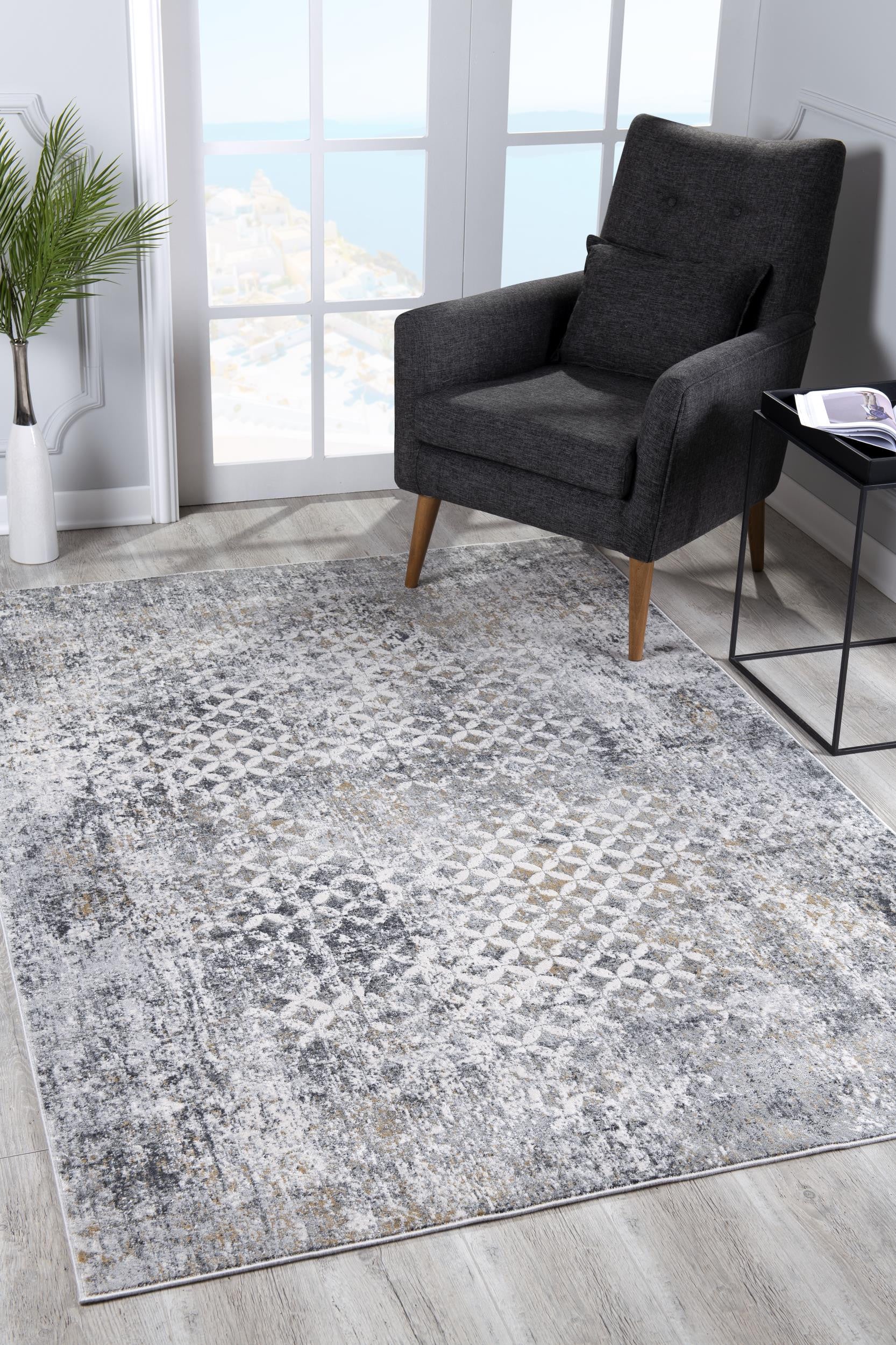 2' X 10' Gray And Ivory Distressed Runner Rug-Area Rugs-DECOROLALA
